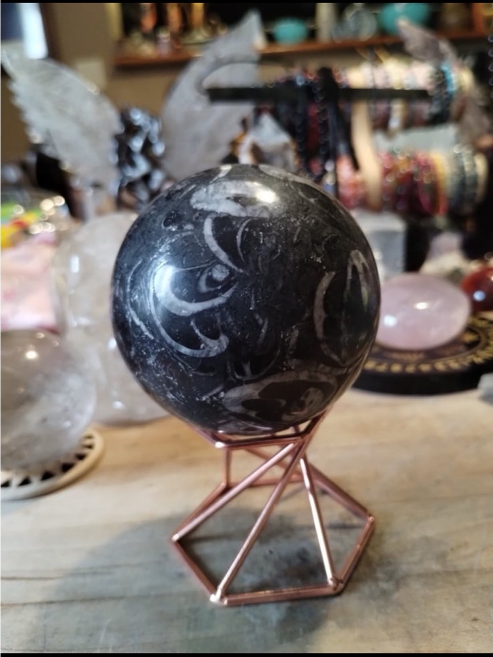 Beautifulj natural AMOYSTONE Orthoceras Fossil (Black) Sphere